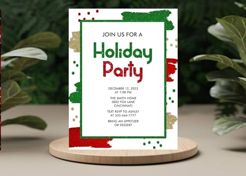 Personalized Christmas Party Invitation Glitter Paint Splatters
