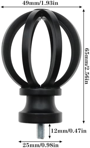2 PCS Black Finials for 58 Inch Curtain Rods with M5 Screws