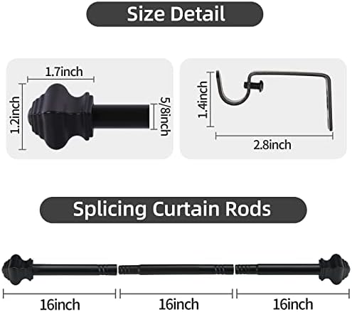 Thestoa 58 Black Curtain Rods 2 Pack Heavy Duty