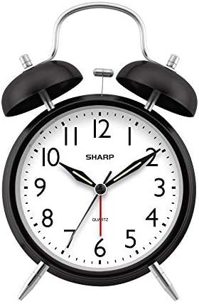 Sharp Twin Bell Alarm Clock - Loud Alarm - Battery Operated