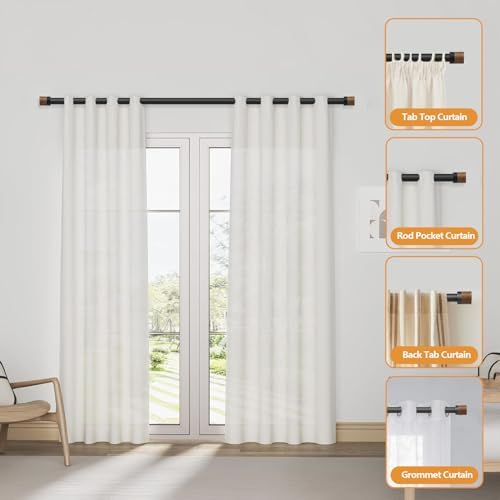 QITERI 1 Inch Adjustable Wood Curtain Rods 32-84 Inches