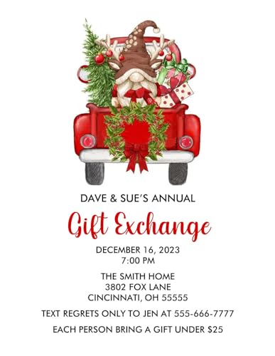 Personalized Christmas Party Gnome Gift Exchange Invitations