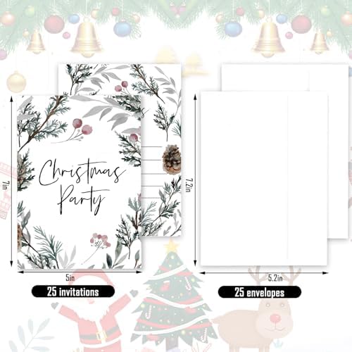 Whaline 25 Pack Christmas Invite Cards with Envelopes and Stickers