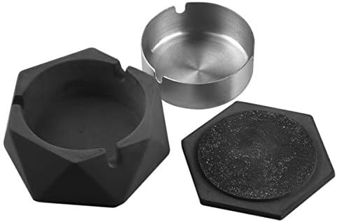 FREELOVE Concrete Ashtray with Lid and Stainless Steel Liner Dark Grey Small