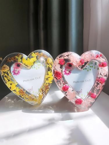 5x5 Inch Acrylic Photo Frame with Heart Shaped Vase Design