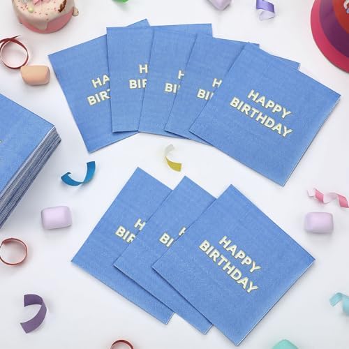 Maitys 200 Pcs Blue Birthday Napkins 5 Folded Party Supplies
