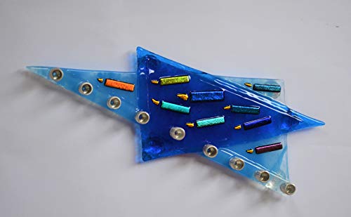 Blue Star of David Glass Menorah by Yafitglass 1