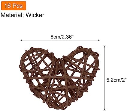 MECCANIXITY 16Pcs Heart Shaped Rattan Ball Vase Filler Coffee 236 In