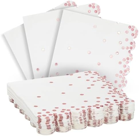 50 Pack Scalloped White Rose Gold Napkins for Events