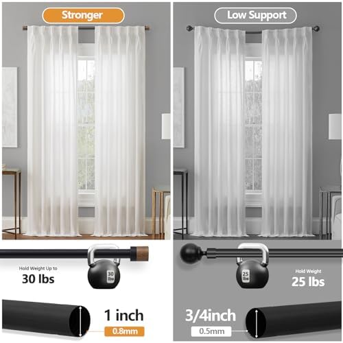 QITERI 1 Inch Adjustable Wood Curtain Rods 32-84 Inches
