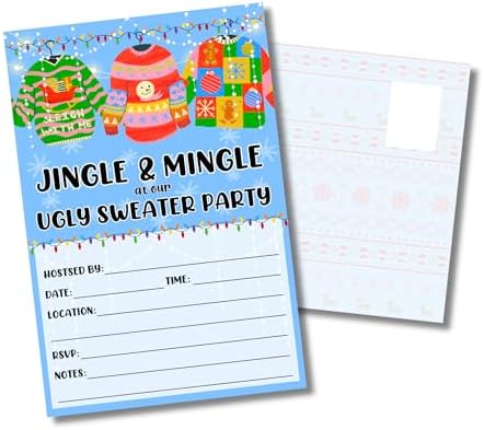 Lashicorn Ugly Christmas Sweater Party Invites 30-Pack 4x6 Blue
