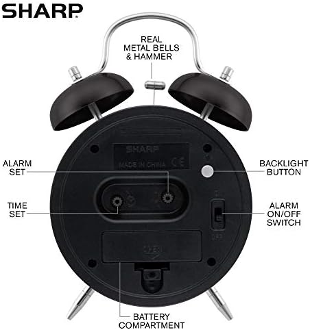Sharp Twin Bell Alarm Clock - Loud Alarm - Battery Operated