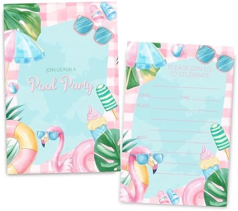 Pool Party Birthday Invitations for Girls 30 Sets