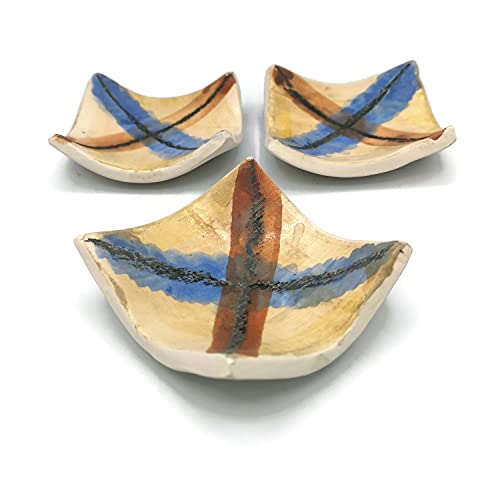 Set of 3 Small Square Hand Painted Ceramic Candle Holders