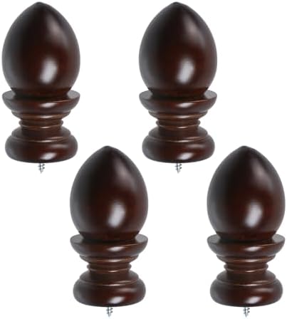 T Tulead Wooden Curtain Rod Finials Brown 4PCS