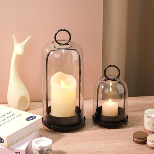 5 4 Wide Metal Candle Holder with Black Glass Dome