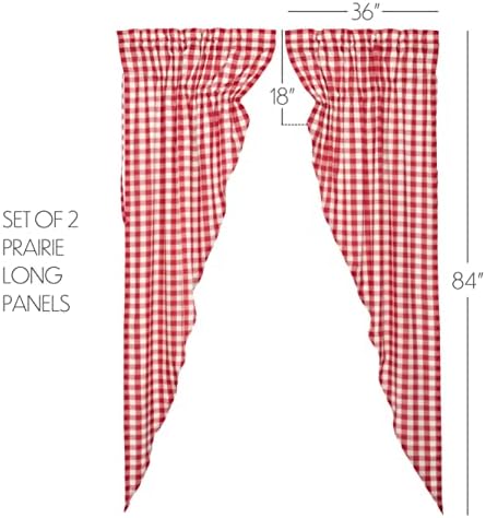 VHC Brands Farmhouse Red Buffalo Check Curtains Panel Pair