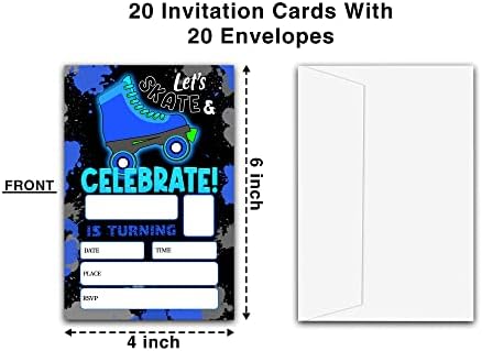 ONDTON Blue Roller Skating Birthday Invitations With Envelopes 20 Pack