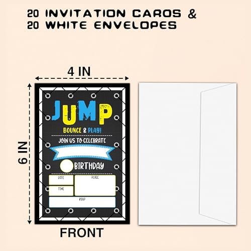 CLIRBE Trampoline Birthday Party Invitations 20 Pieces with Envelopes