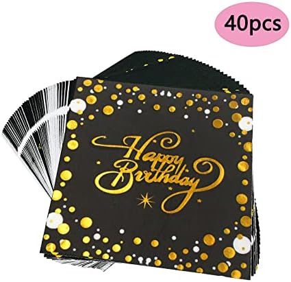 40pcs Black and Gold Birthday Napkins for Parties