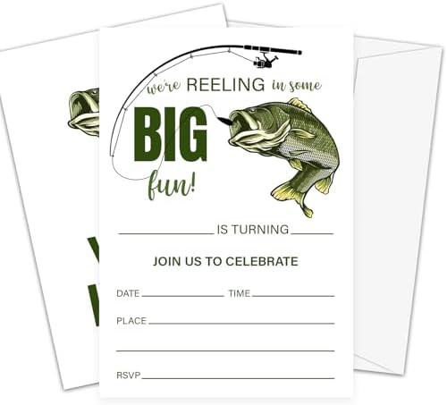 Fishing Theme Birthday Invites with Envelopes Set C03