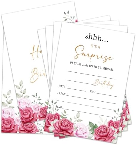Surprise Birthday Invites with Envelopes 20 Pack