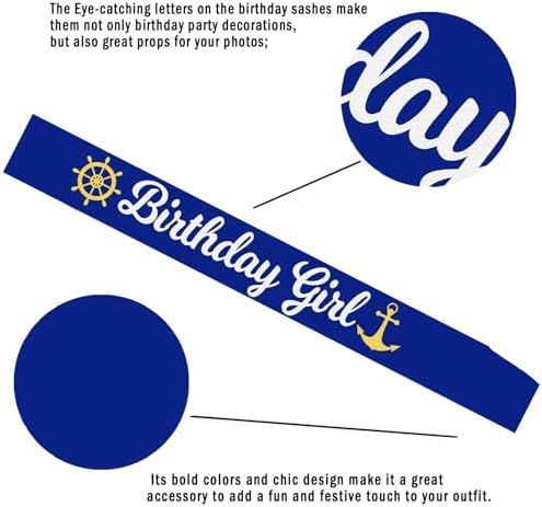 Nautical Birthday Girl Sash with Glitter Text