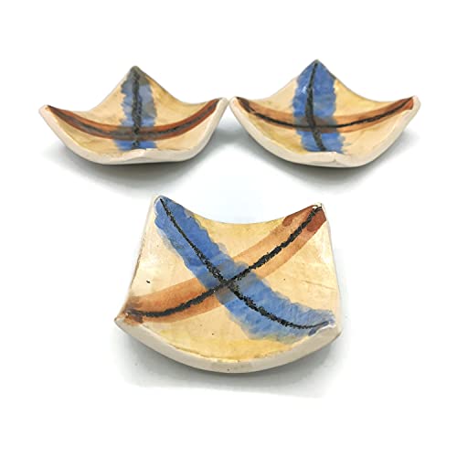 Set of 3 Small Square Hand Painted Ceramic Candle Holders