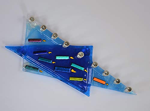 Blue Star of David Glass Menorah by Yafitglass 1