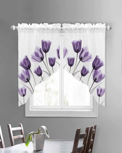 Purple Tulips Swag Curtains 2 Panels Set 72 W x 36 L