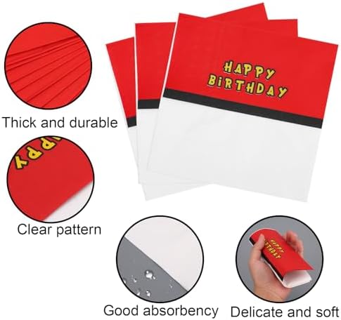 60pcs Happy Birthday Napkins Red White Cartoon Party Decor
