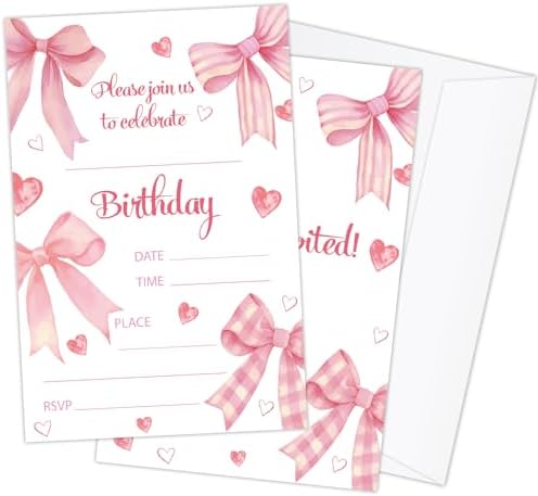 20 Pack Pink Birthday Invitations with Envelopes for All Ages