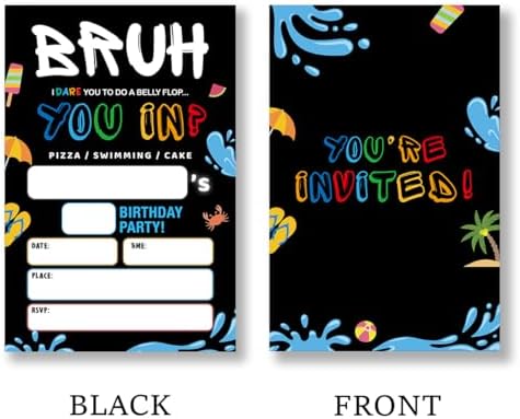 QZJ Bruh Pool Birthday Invitations with Envelopes Set of 20