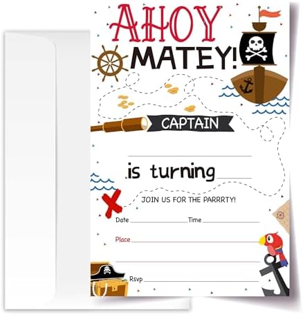 Pirate Birthday Invites with Envelopes Pack of 20