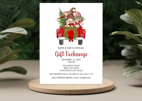 Personalized Christmas Party Gnome Gift Exchange Invitations