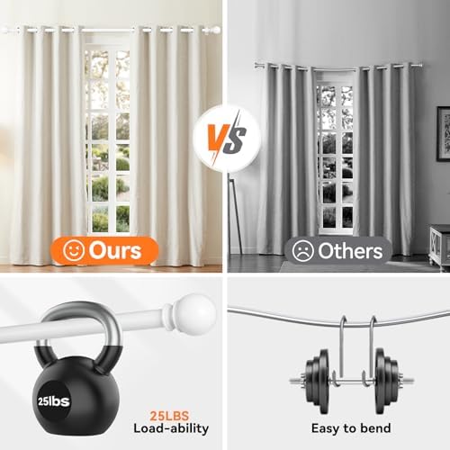 Poskena 58 Stainless Steel Adjustable White Curtain Rods 28-48 Inch