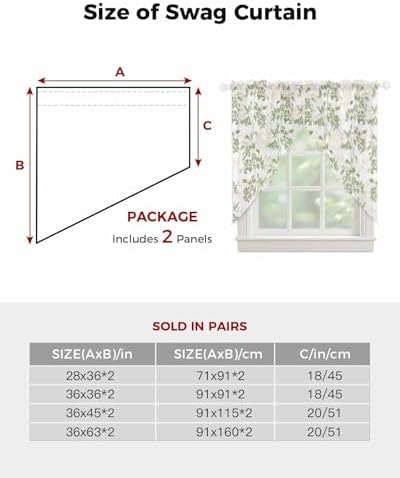 Sage Green Swag Curtains 2 Panels Set 36 Inch Length