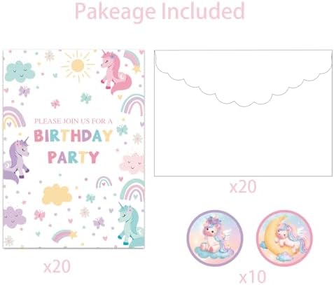 Birthday Invitations Cute Unicorn 20Pcs Double Sided