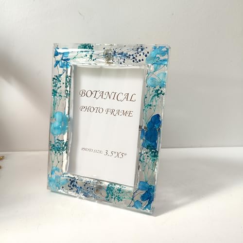 Botanical Picture Frame with Dried Flowers in Blue 5x7 Inch