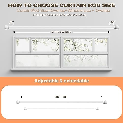 Matte White Curtain Rod Set 2 Pack 28-48 Inch