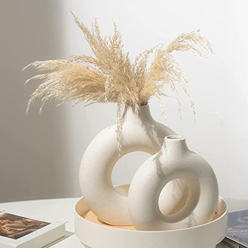White Ceramic Vases 2 Pack Modern Home Decor