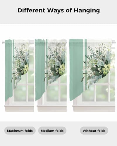 Sage Green Eucalyptus Swag Curtains 2 Panels Set 36 Inch Length