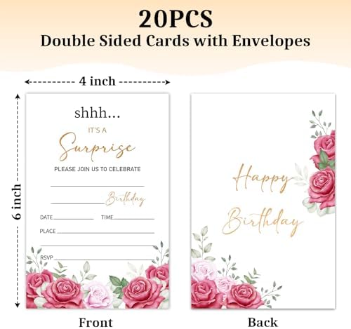 Surprise Birthday Invites with Envelopes 20 Pack