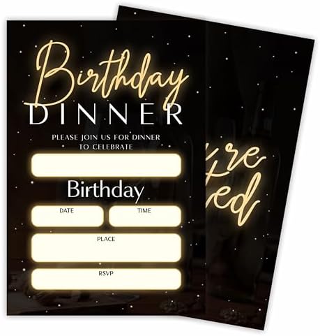 20 Birthday Invitations With Envelopes Glow Black Gold