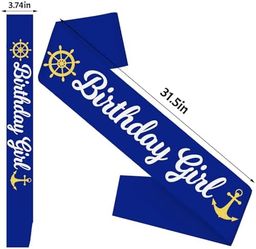 Nautical Birthday Girl Sash with Glitter Text