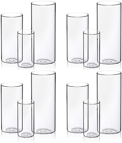 WDHODEC Cylinder Flower Vases 12PCS Hurricane Candle Holders Clear Glass Vase Set