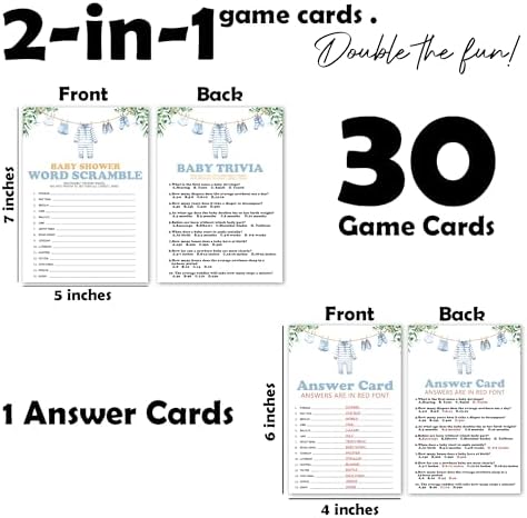 Word Scramble Baby Trivia Baby Shower Game Cards for Boys