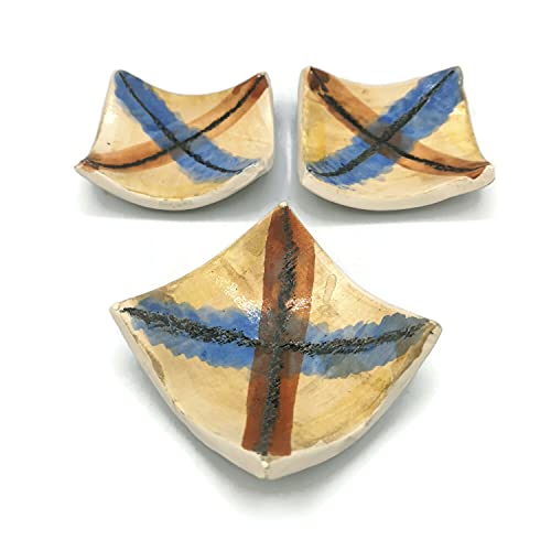 Set of 3 Small Square Hand Painted Ceramic Candle Holders
