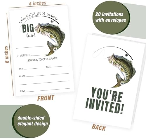 Fishing Theme Birthday Invites with Envelopes for Kids