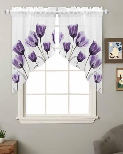 Purple Tulips Swag Curtains 2 Panels Set 72 W x 36 L